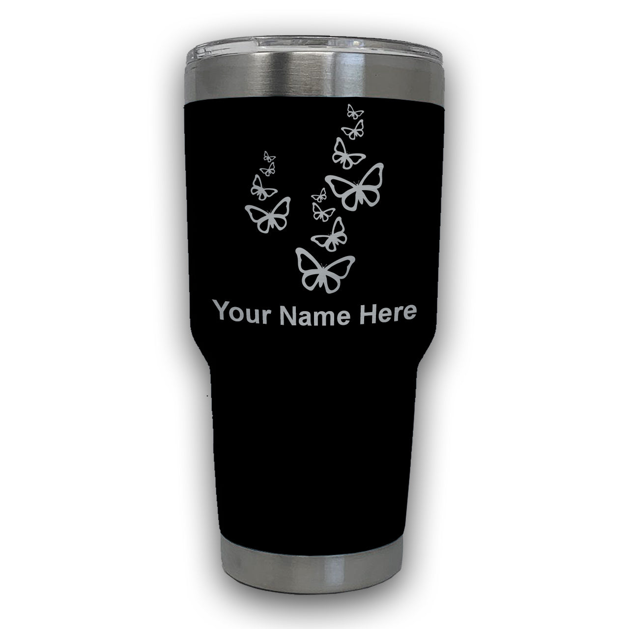LaserGram 30oz Tumbler Mug, Butterflies, Personalized Engraving Included