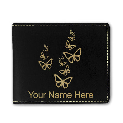 Faux Leather Bi-Fold Wallet, Butterflies, Personalized Engraving Included
