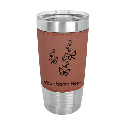 20oz Faux Leather Tumbler Mug, Butterflies, Personalized Engraving Included - LaserGram Custom Engraved Gifts