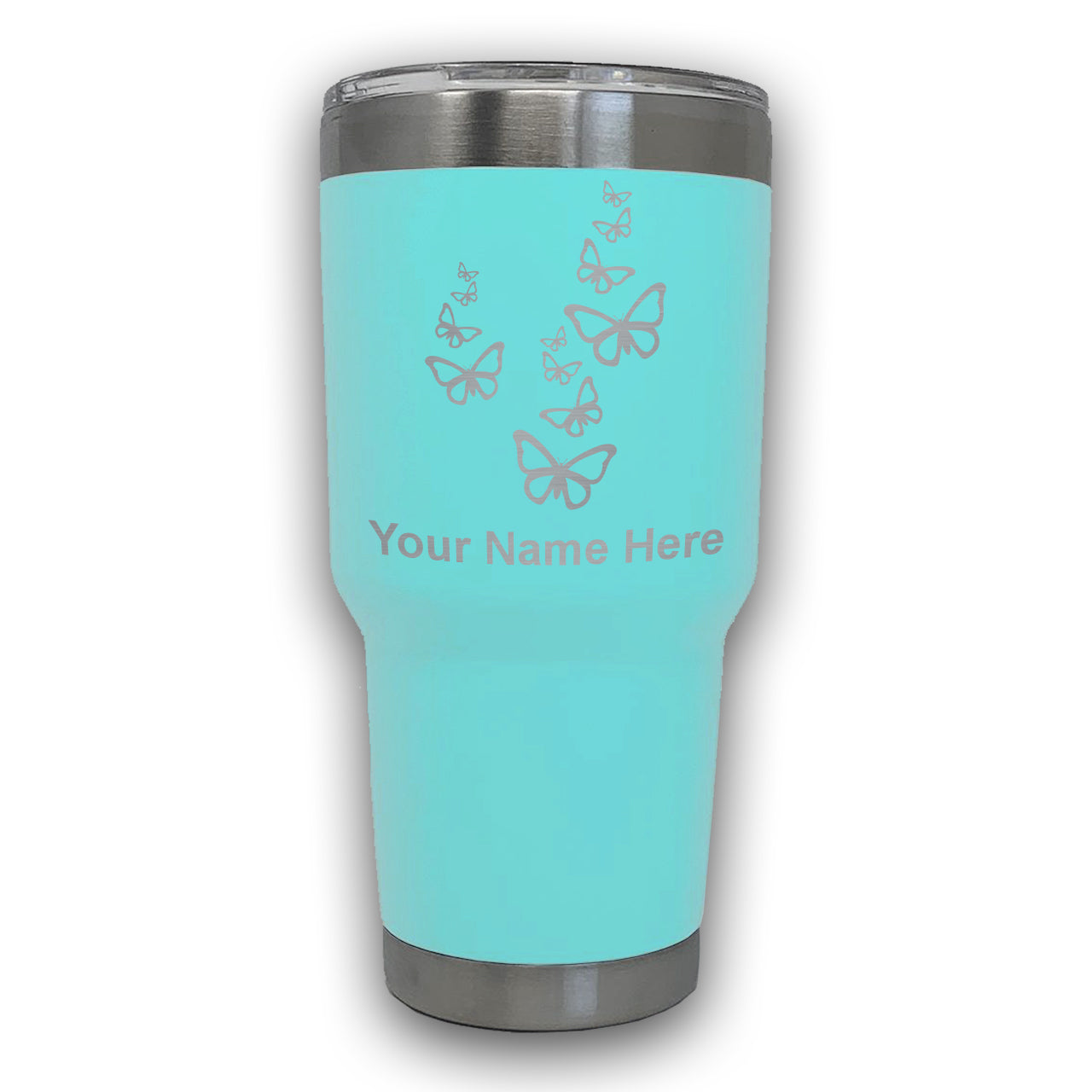 LaserGram 30oz Tumbler Mug, Butterflies, Personalized Engraving Included