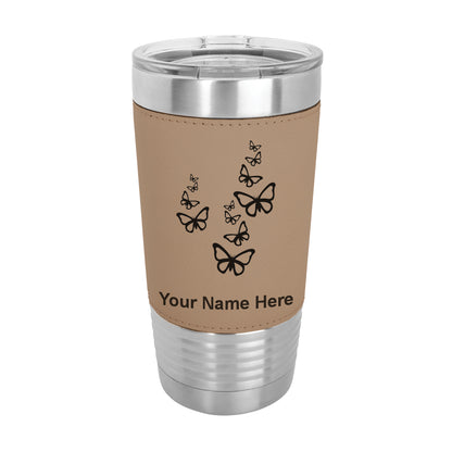 20oz Faux Leather Tumbler Mug, Butterflies, Personalized Engraving Included - LaserGram Custom Engraved Gifts