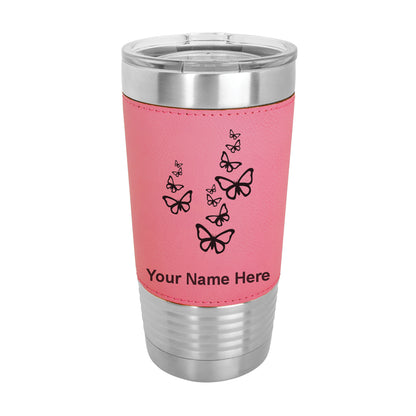 20oz Faux Leather Tumbler Mug, Butterflies, Personalized Engraving Included - LaserGram Custom Engraved Gifts