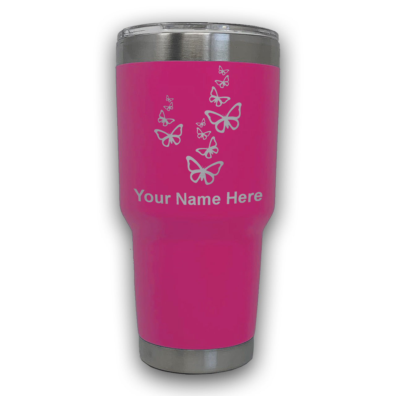 LaserGram 30oz Tumbler Mug, Butterflies, Personalized Engraving Included