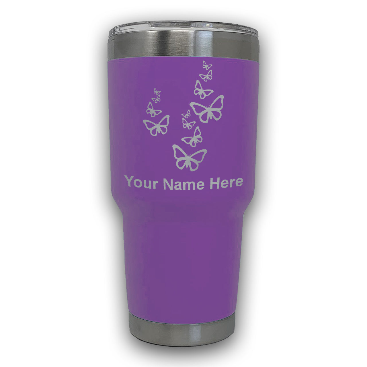 LaserGram 30oz Tumbler Mug, Butterflies, Personalized Engraving Included