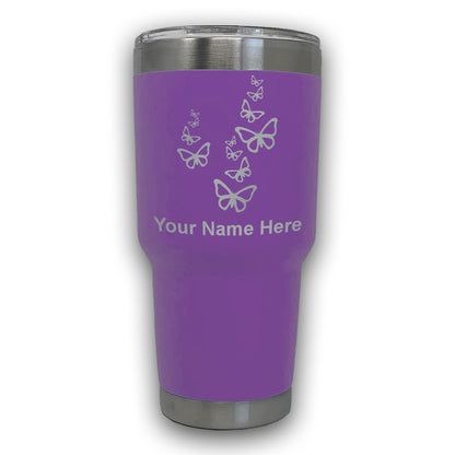 LaserGram 30oz Tumbler Mug, Butterflies, Personalized Engraving Included