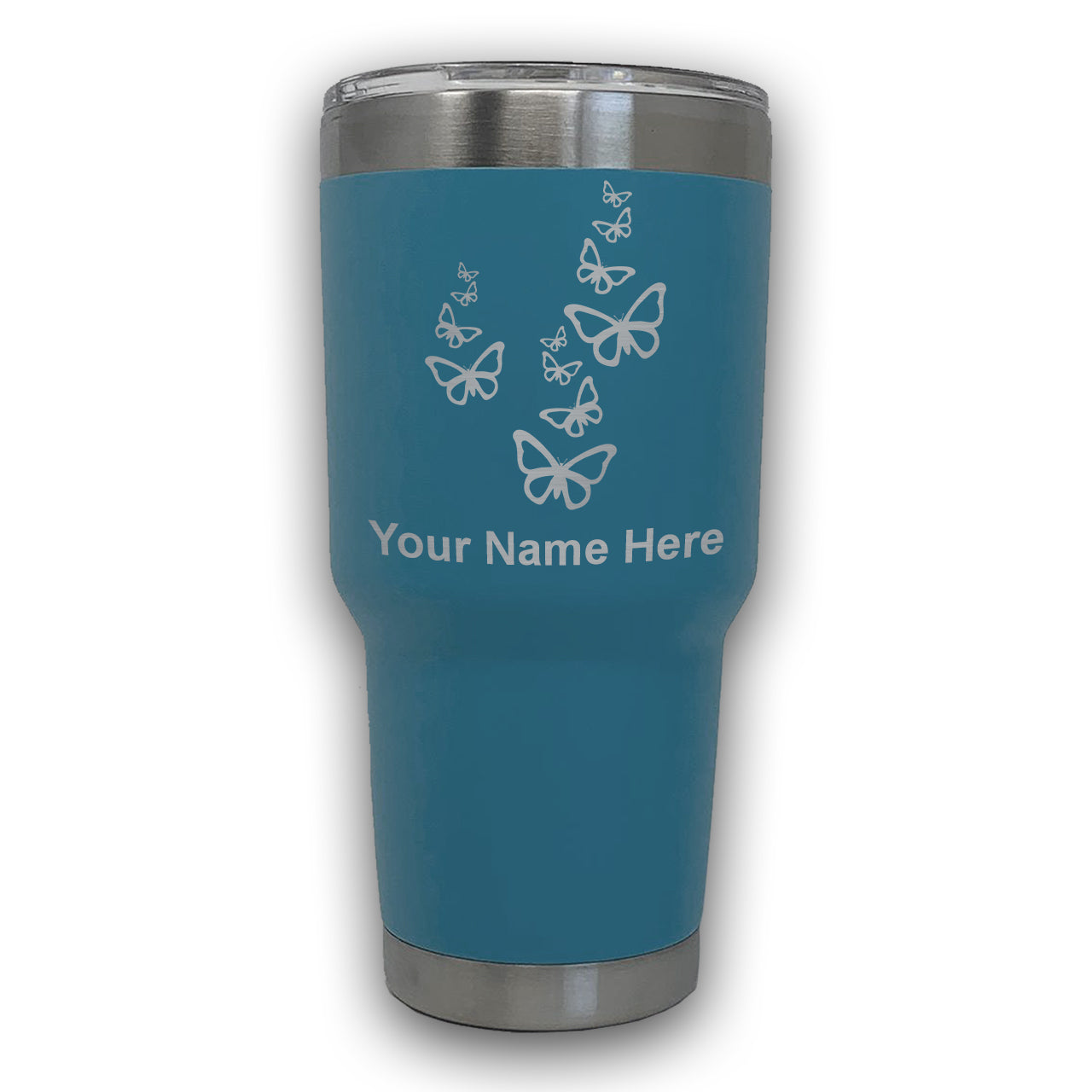 LaserGram 30oz Tumbler Mug, Butterflies, Personalized Engraving Included