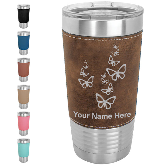 20oz Faux Leather Tumbler Mug, Butterflies, Personalized Engraving Included - LaserGram Custom Engraved Gifts
