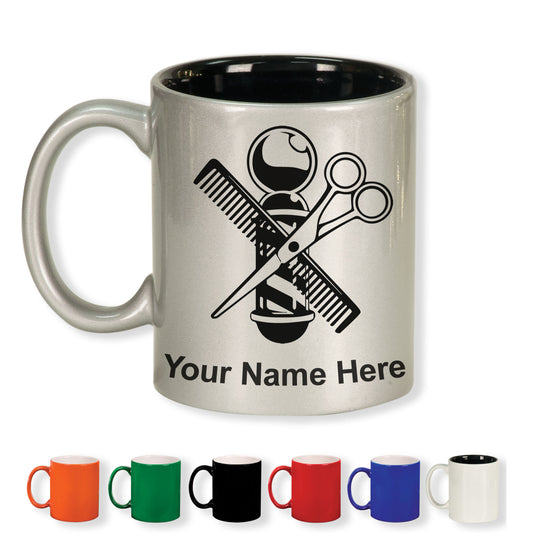 11oz Round Ceramic Coffee Mug, Barber Shop Pole, Personalized Engraving Included