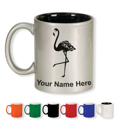 11oz Round Ceramic Coffee Mug, Flamingo, Personalized Engraving Included