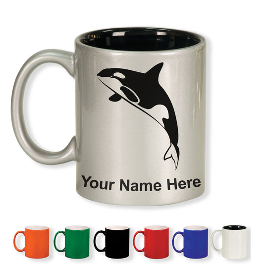 11oz Round Ceramic Coffee Mug, Killer Whale, Personalized Engraving Included