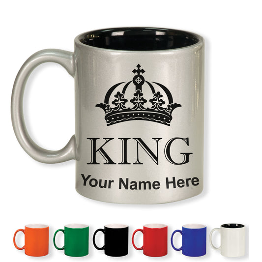 11oz Round Ceramic Coffee Mug, King Crown, Personalized Engraving Included