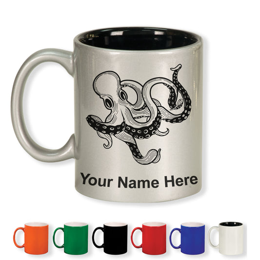 11oz Round Ceramic Coffee Mug, Kraken, Personalized Engraving Included