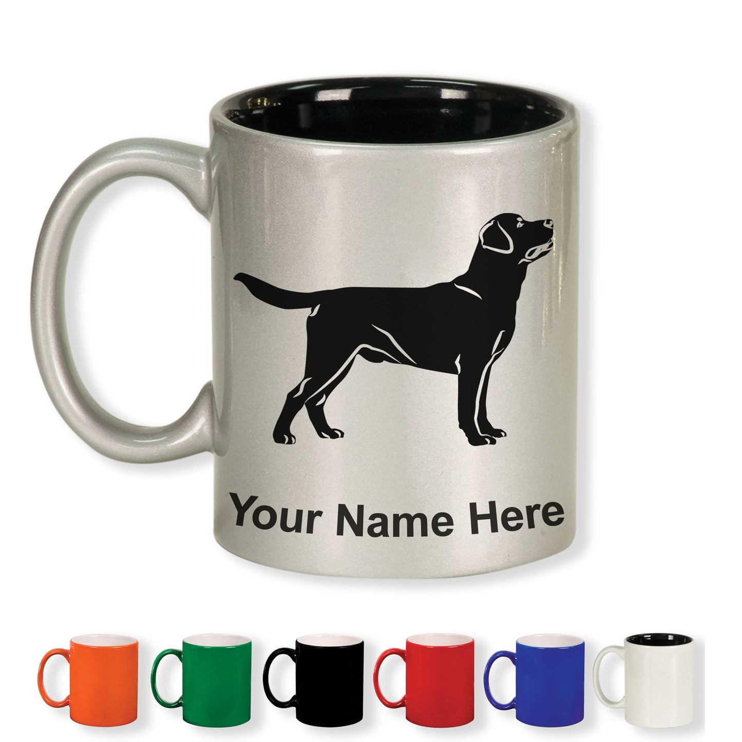 11oz Round Ceramic Coffee Mug, Labrador Retriever Dog, Personalized Engraving Included
