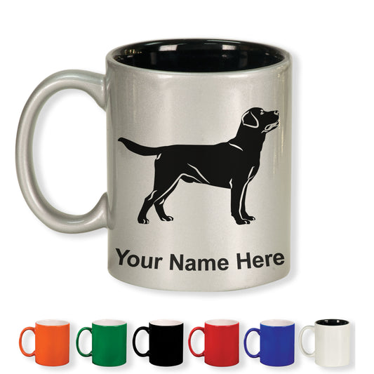 11oz Round Ceramic Coffee Mug, Labrador Retriever Dog, Personalized Engraving Included