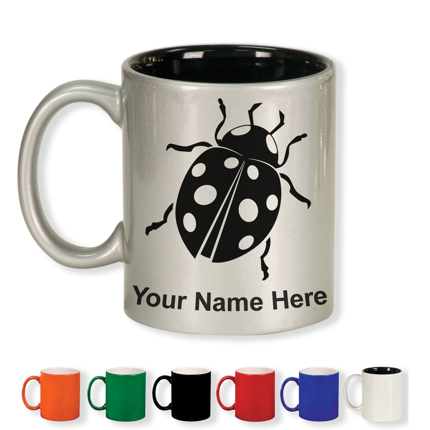 11oz Round Ceramic Coffee Mug, Ladybug, Personalized Engraving Included