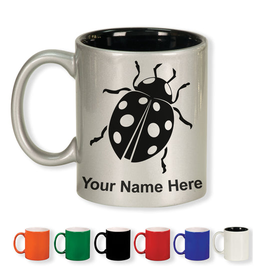 11oz Round Ceramic Coffee Mug, Ladybug, Personalized Engraving Included