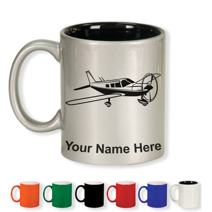 11oz Round Ceramic Coffee Mug, Low Wing Airplane, Personalized Engraving Included