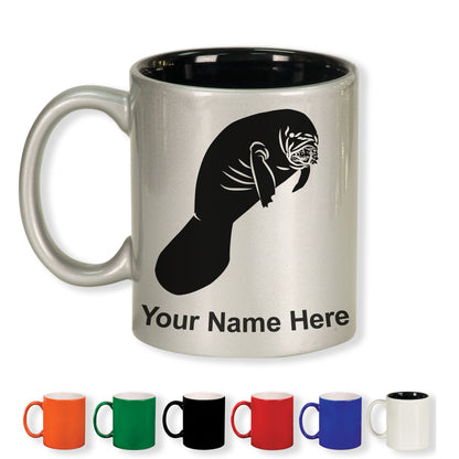 11oz Round Ceramic Coffee Mug, Manatee, Personalized Engraving Included