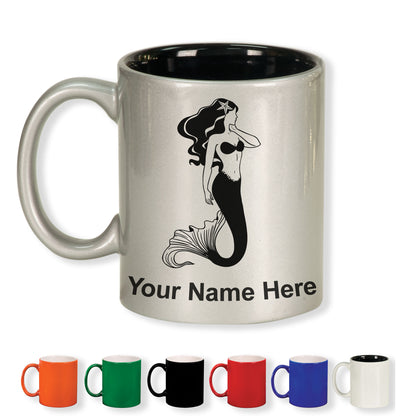 11oz Round Ceramic Coffee Mug, Mermaid, Personalized Engraving Included