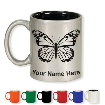 11oz Round Ceramic Coffee Mug, Monarch Butterfly, Personalized Engraving Included