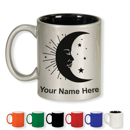 11oz Round Ceramic Coffee Mug, Moon, Personalized Engraving Included