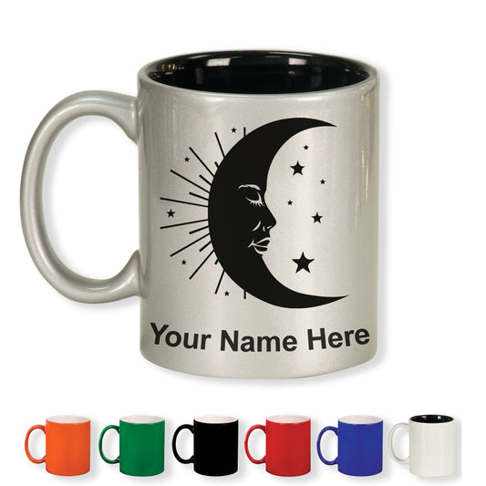 11oz Round Ceramic Coffee Mug, Moon, Personalized Engraving Included