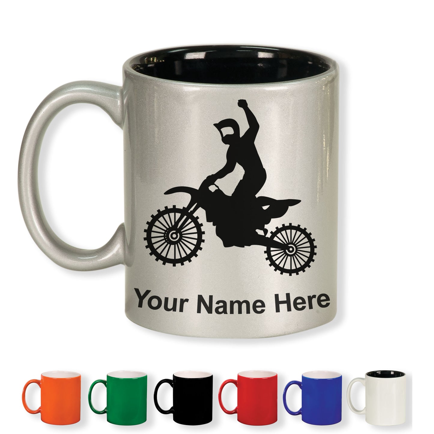 11oz Round Ceramic Coffee Mug, Motocross, Personalized Engraving Included