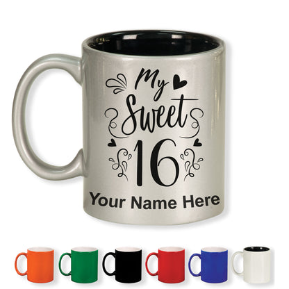 11oz Round Ceramic Coffee Mug, My Sweet 16, Personalized Engraving Included