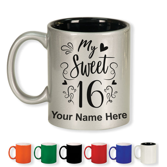 11oz Round Ceramic Coffee Mug, My Sweet 16, Personalized Engraving Included