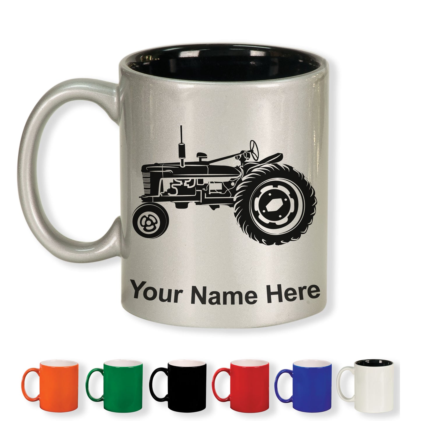 11oz Round Ceramic Coffee Mug, Old Farm Tractor, Personalized Engraving Included