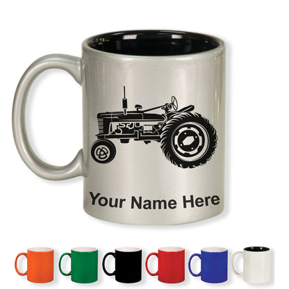 11oz Round Ceramic Coffee Mug, Old Farm Tractor, Personalized Engraving Included