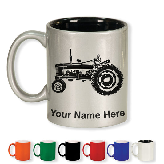 11oz Round Ceramic Coffee Mug, Old Farm Tractor, Personalized Engraving Included