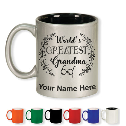 11oz Round Ceramic Coffee Mug, World's Greatest Grandma, Personalized Engraving Included