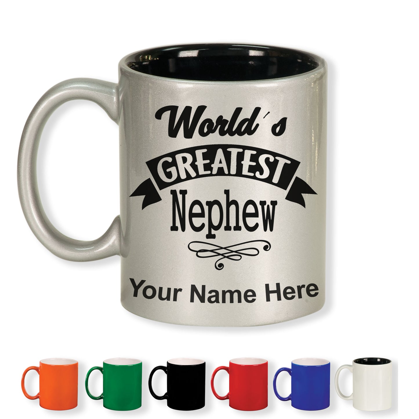 11oz Round Ceramic Coffee Mug, World's Greatest Nephew, Personalized Engraving Included