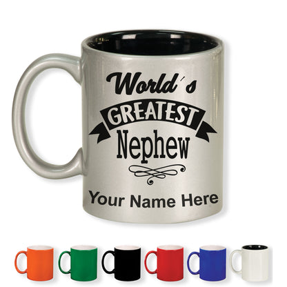 11oz Round Ceramic Coffee Mug, World's Greatest Nephew, Personalized Engraving Included