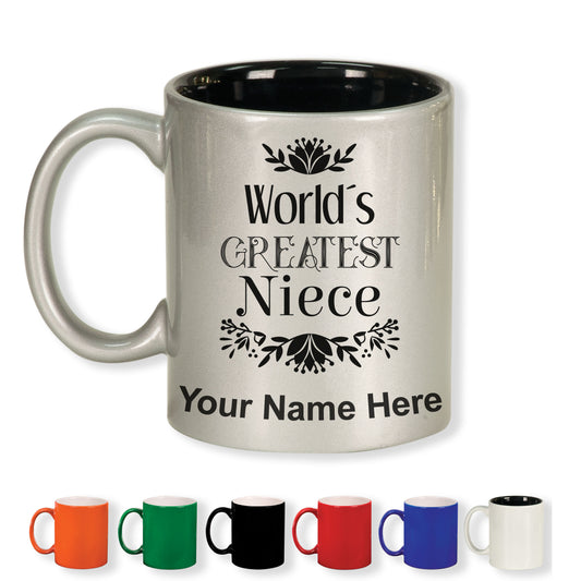 11oz Round Ceramic Coffee Mug, World's Greatest Niece, Personalized Engraving Included