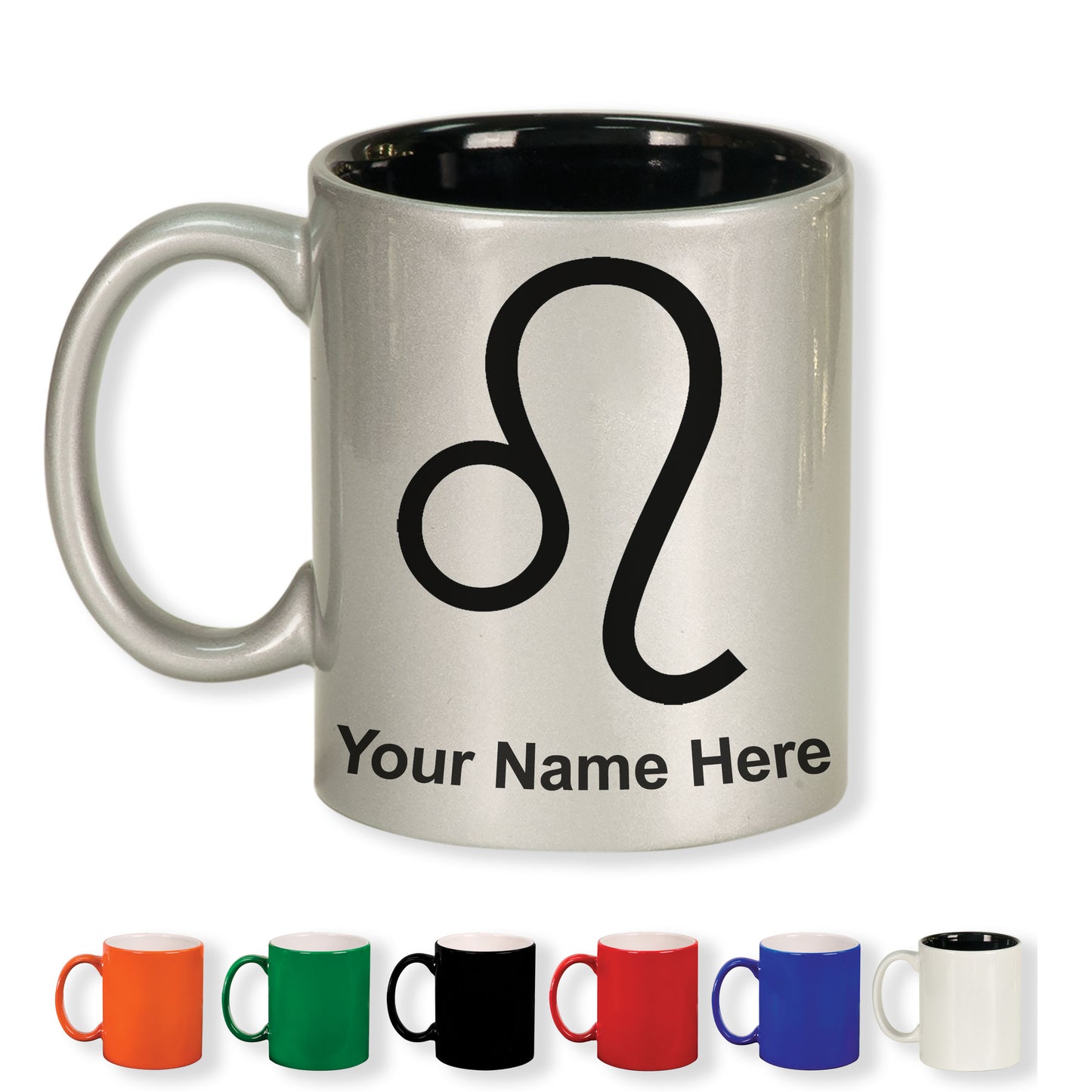 11oz Round Ceramic Coffee Mug, Zodiac Sign Leo, Personalized Engraving Included