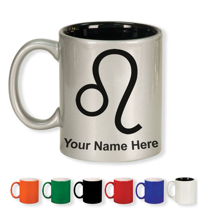 11oz Round Ceramic Coffee Mug, Zodiac Sign Leo, Personalized Engraving Included