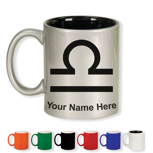 11oz Round Ceramic Coffee Mug, Zodiac Sign Libra, Personalized Engraving Included