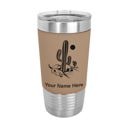 20oz Faux Leather Tumbler Mug, Cactus, Personalized Engraving Included - LaserGram Custom Engraved Gifts