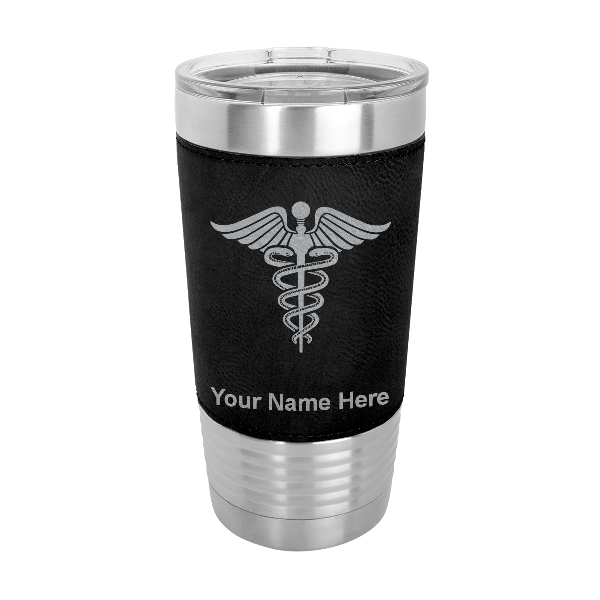 20oz Faux Leather Tumbler Mug, Caduceus Medical Symbol, Personalized Engraving Included - LaserGram Custom Engraved Gifts