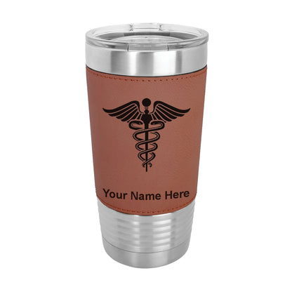 20oz Faux Leather Tumbler Mug, Caduceus Medical Symbol, Personalized Engraving Included - LaserGram Custom Engraved Gifts