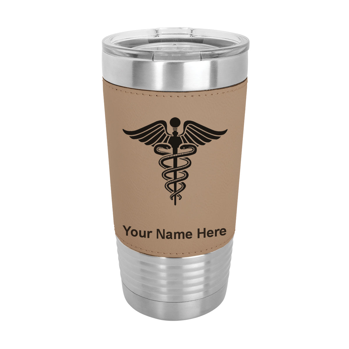 20oz Faux Leather Tumbler Mug, Caduceus Medical Symbol, Personalized Engraving Included - LaserGram Custom Engraved Gifts