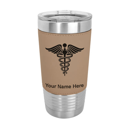 20oz Faux Leather Tumbler Mug, Caduceus Medical Symbol, Personalized Engraving Included - LaserGram Custom Engraved Gifts