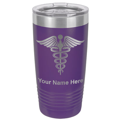 20oz Vacuum Insulated Tumbler Mug, Caduceus Medical Symbol, Personalized Engraving Included