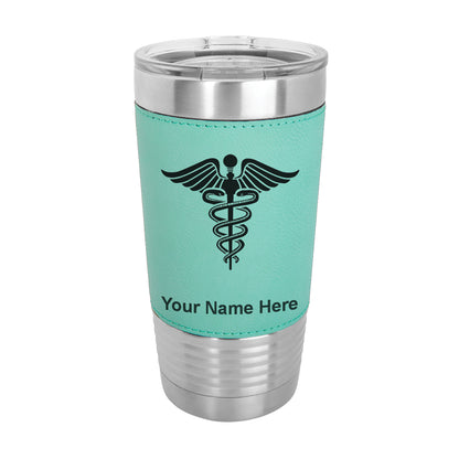 20oz Faux Leather Tumbler Mug, Caduceus Medical Symbol, Personalized Engraving Included - LaserGram Custom Engraved Gifts