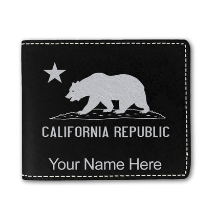Faux Leather Bi-Fold Wallet, California Republic Bear Flag, Personalized Engraving Included