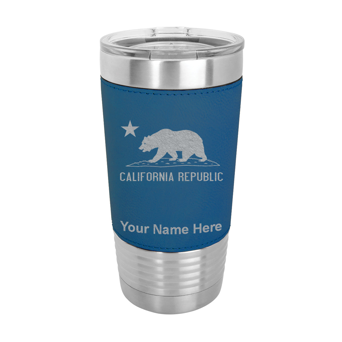 20oz Faux Leather Tumbler Mug, California Republic Bear Flag, Personalized Engraving Included - LaserGram Custom Engraved Gifts