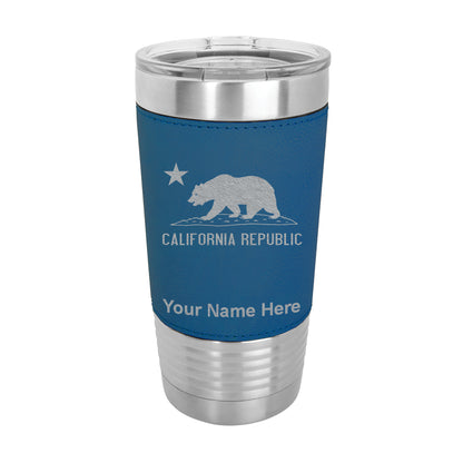 20oz Faux Leather Tumbler Mug, California Republic Bear Flag, Personalized Engraving Included - LaserGram Custom Engraved Gifts