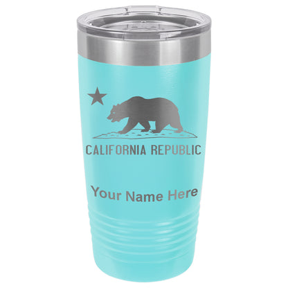 20oz Vacuum Insulated Tumbler Mug, California Republic Bear Flag, Personalized Engraving Included